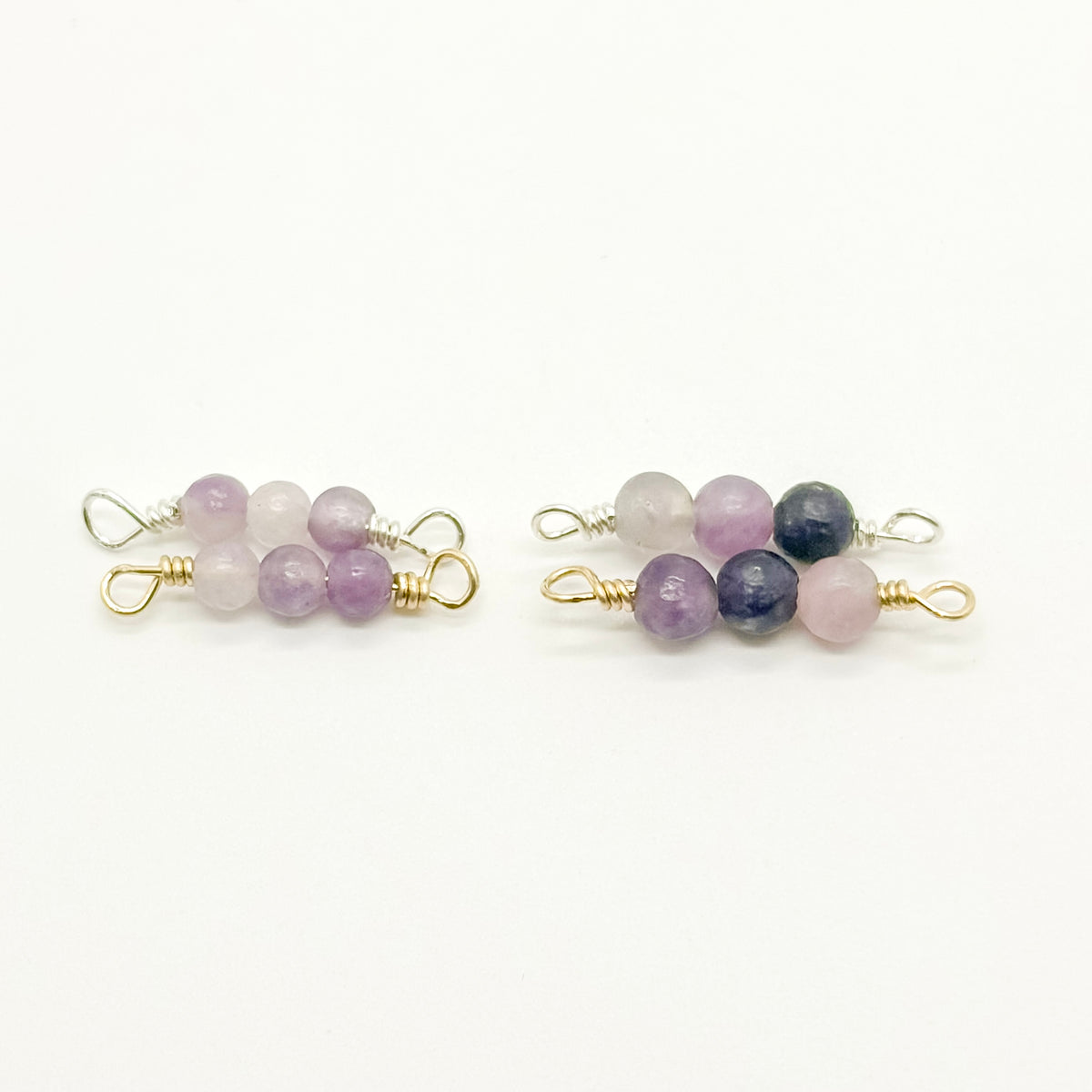 3-stone lilac stone connector in 14K gold-filled and sterling silver, wholesale permanent jewelry connector