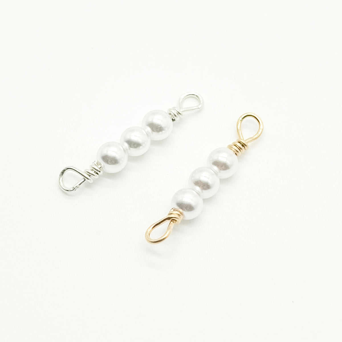 Pearl connectors in 14K gold-filled and sterling silver, wholesale permanent jewelry connectors