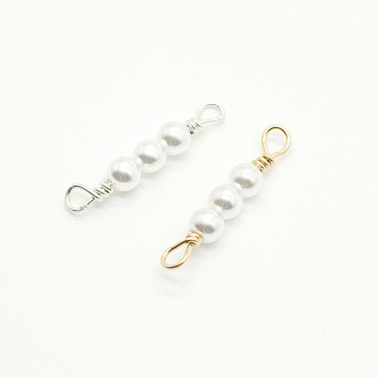 Pearl connectors in 14K gold-filled and sterling silver, wholesale permanent jewelry connectors