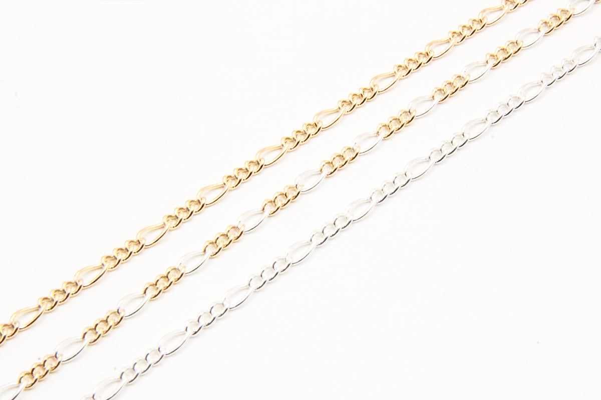 2.8mm figaro chain in 14K gold-filled and sterling silver and mixed metal, wholesale permanent jewelry chain by the foot