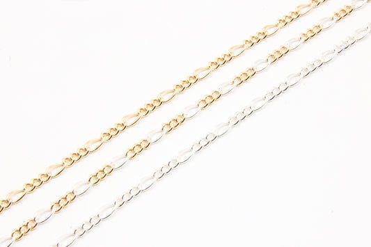 2.8mm figaro chain in 14K gold-filled and sterling silver and mixed metal, wholesale permanent jewelry chain by the foot