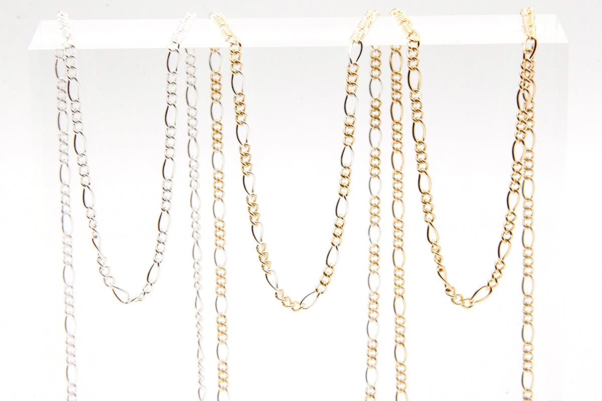 2.8mm figaro chain in 14K gold-filled and sterling silver and mixed metal, wholesale permanent jewelry chain by the foot