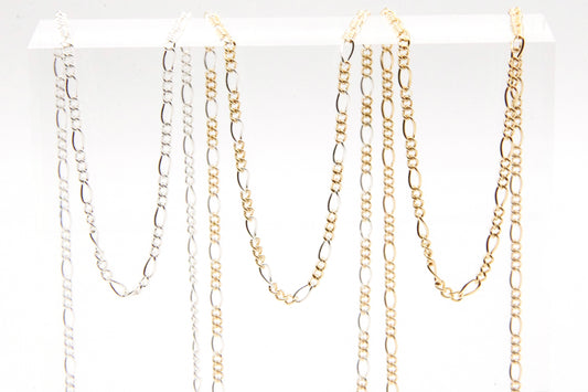 2.8mm figaro chain in 14K gold-filled and sterling silver and mixed metal, wholesale permanent jewelry chain by the foot