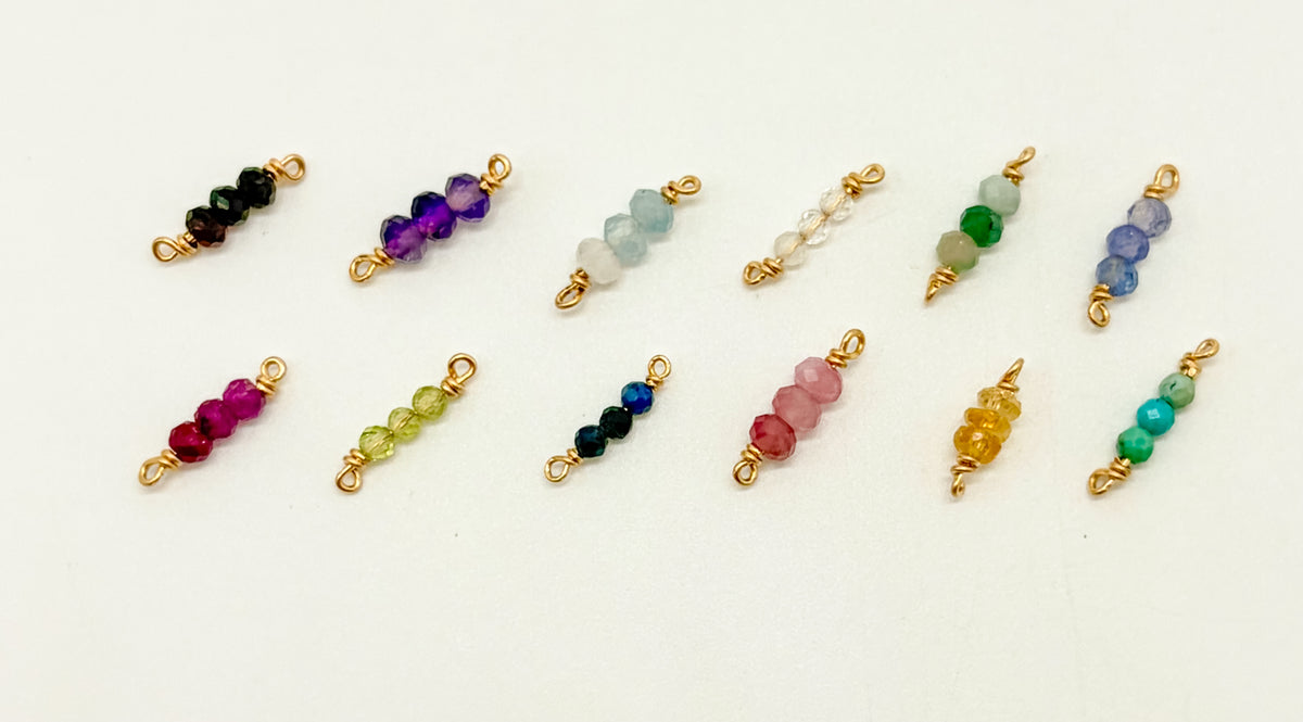 3 Stone Birthstone Connector in 14K gold-filled and sterling silver, wholesale permanent jewelry connector