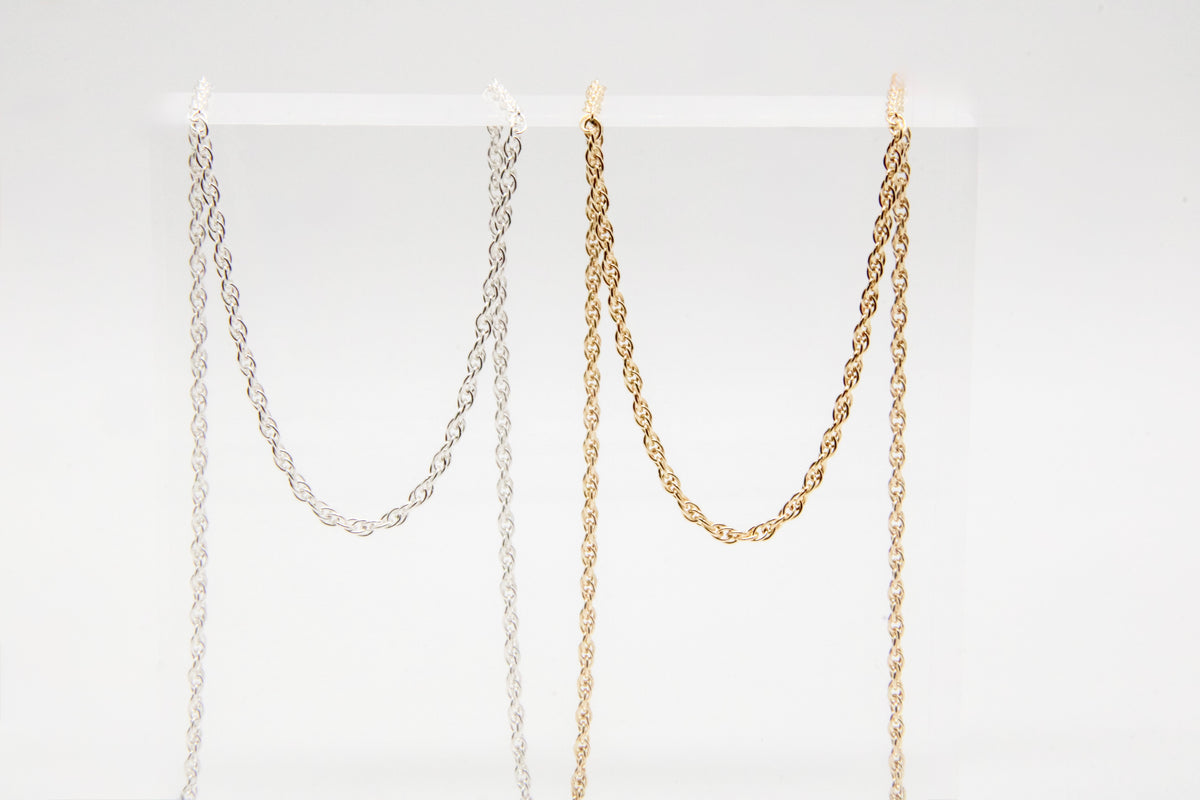 3.4mm Rope Chain in 14K gold-filled and sterling silver, wholesale permanent jewelry chain by the foot