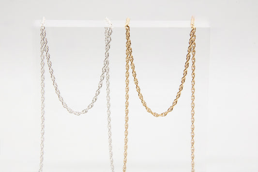 3.4mm Rope Chain in 14K gold-filled and sterling silver, wholesale permanent jewelry chain by the foot
