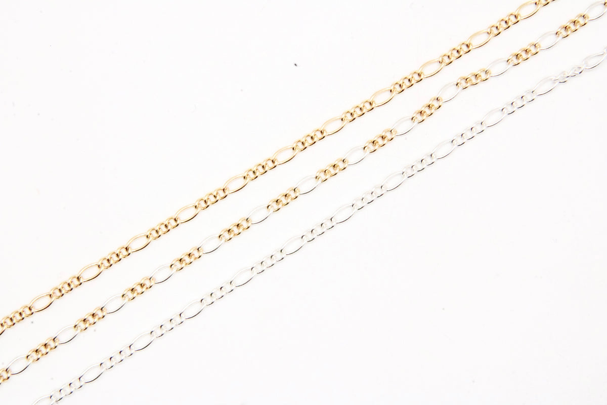 2.8mm figaro chain in 14K gold-filled and sterling silver and mixed metal, wholesale permanent jewelry chain by the foot