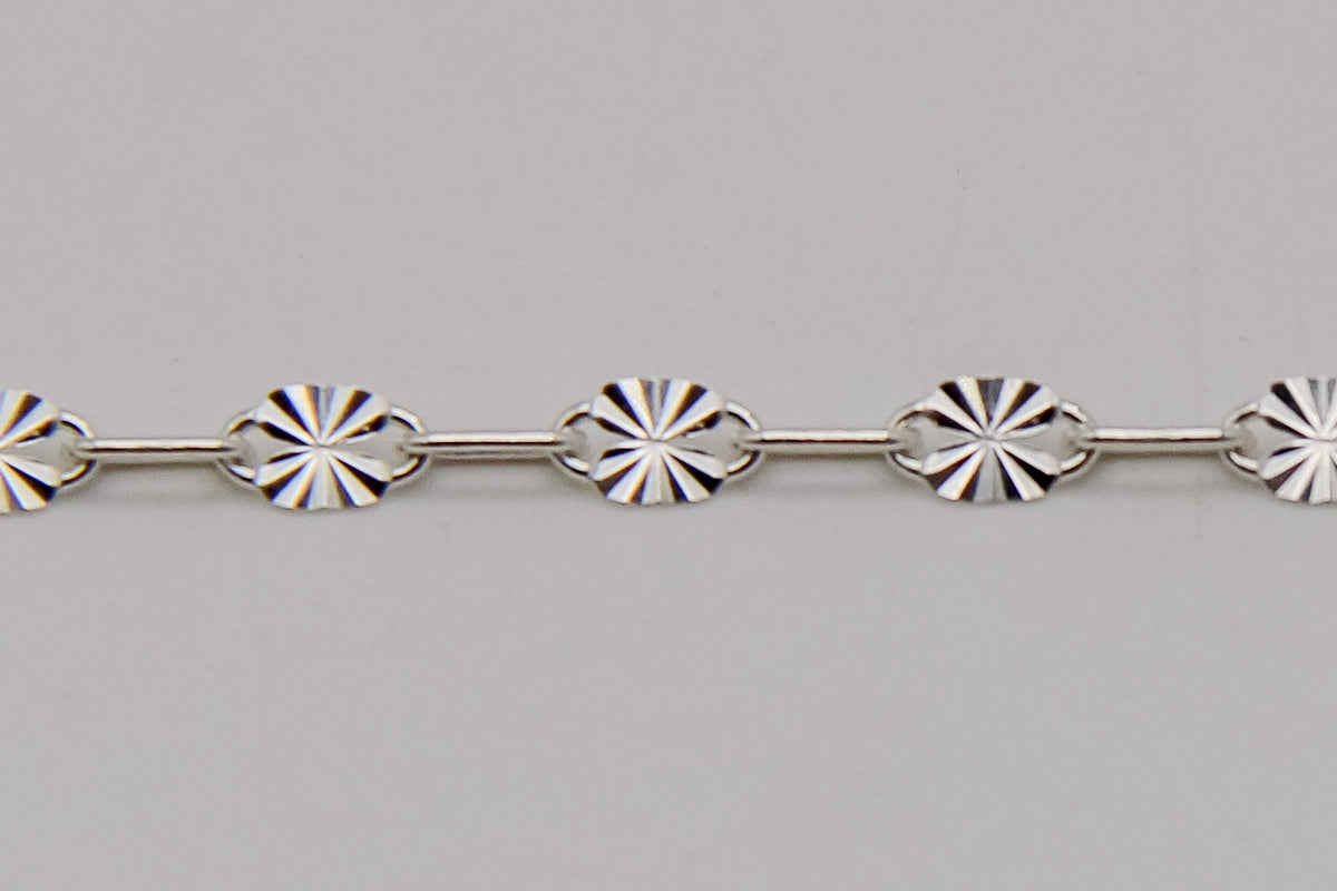 Dapped Sunburst Paperclip Chain in 14K gold-filled and sterling silver, wholesale permanent jewelry chain by the foot