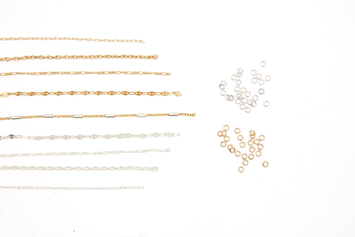 Favorites PJ Starter Kit with 14K gold-filled and sterling silver permanent jewelry chain, connectors, and jump rings