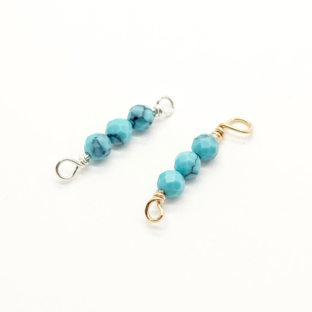 3-stone blue turquoise connector in 14K gold-filled and sterling silver, wholesale permanent jewelry connector