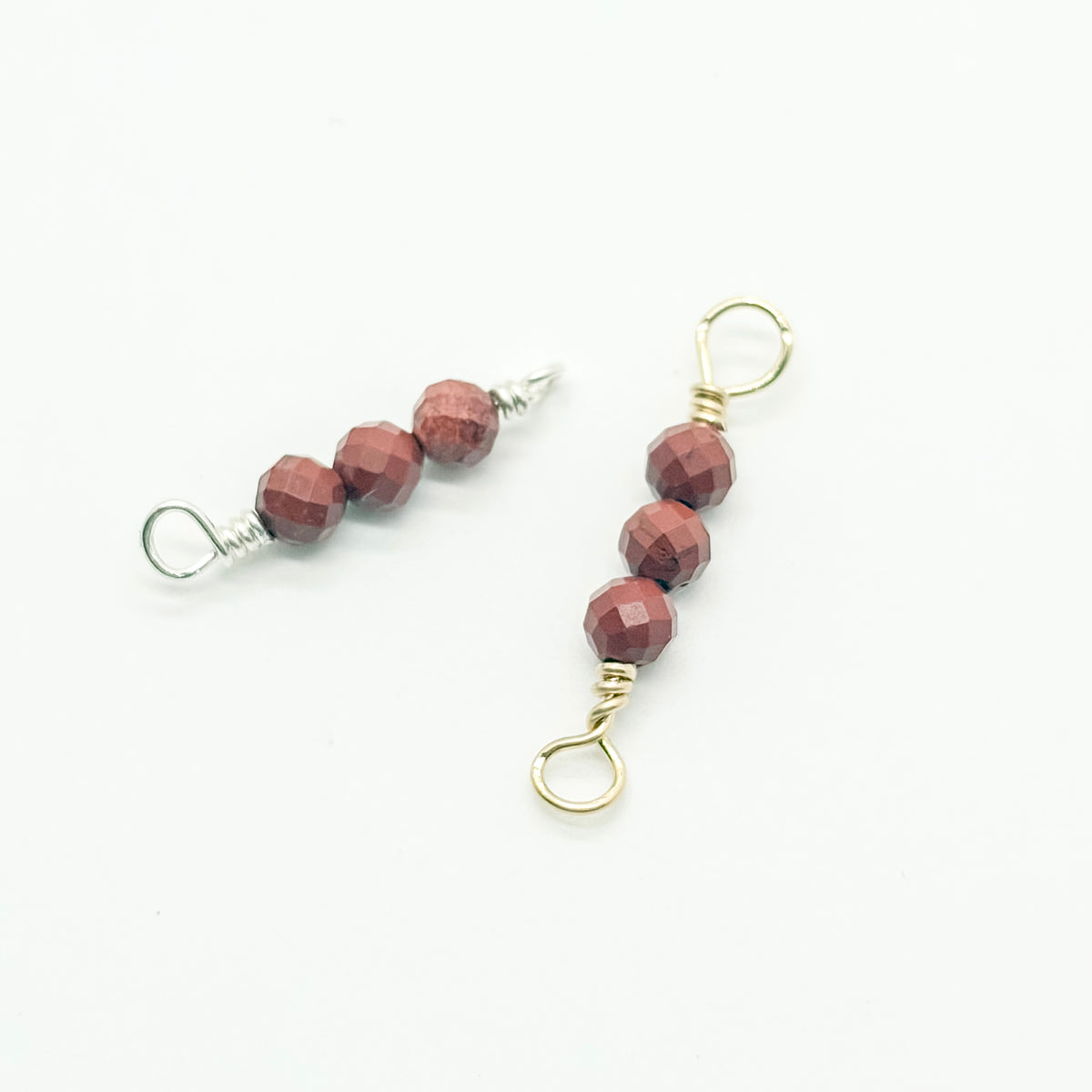 3-stone red jasper connector in 14K gold-filled and sterling silver, wholesale permanent jewelry connector