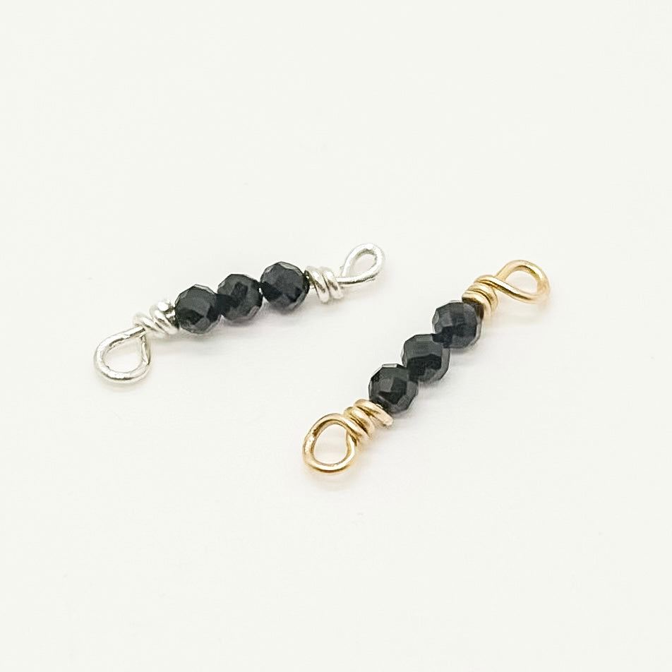 3 Stone Black Connector in 14K gold-filled and sterling silver, wholesale permanent jewelry connector
