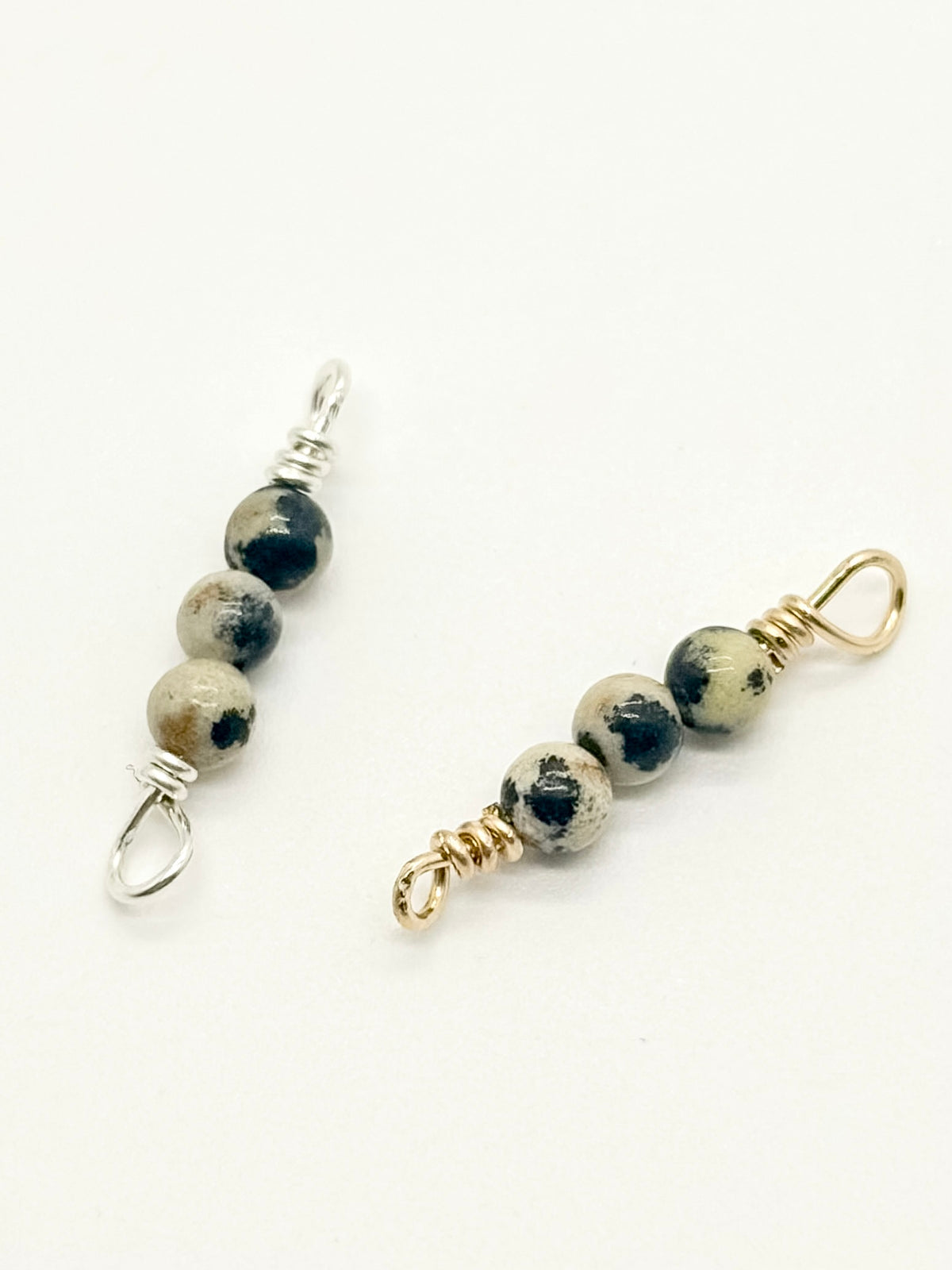 3-stone spotted stone connector in 14K gold-filled and sterling silver, wholesale permanent jewelry connector