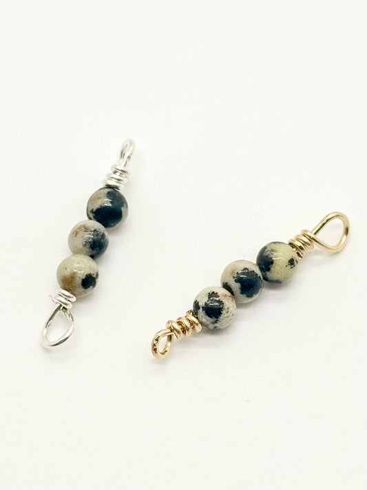 3-stone spotted stone connector in 14K gold-filled and sterling silver, wholesale permanent jewelry connector