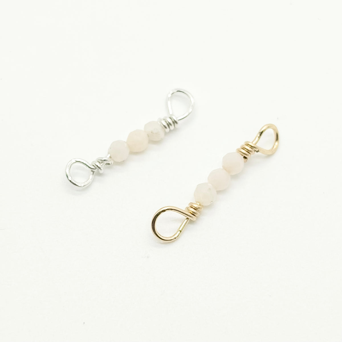 3-stone pink opal connector in 14K gold-filled and sterling silver, wholesale permanent jewelry connector