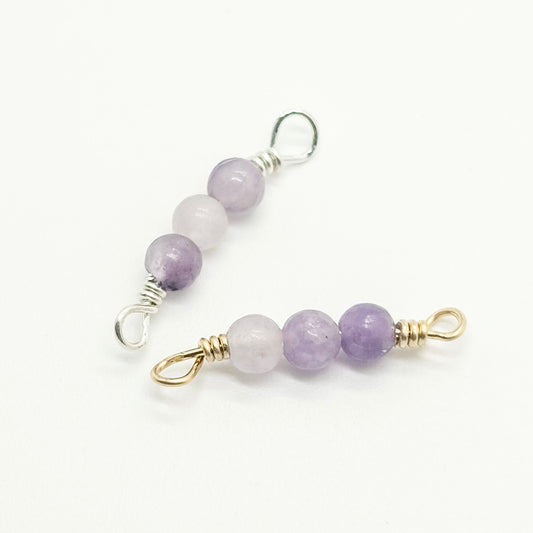 3-stone lilac stone connector in 14K gold-filled and sterling silver, wholesale permanent jewelry connector