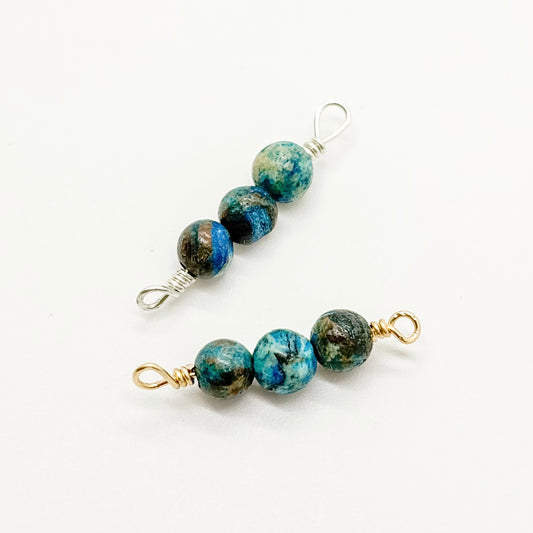 3-stone blue pattern stone connector in 14K gold-filled and sterling silver, wholesale permanent jewelry connector