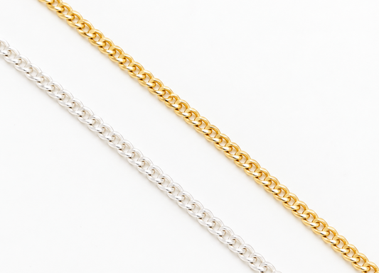 3.4mm Curb Chain in 14K gold-filled and sterling silver, wholesale permanent jewelry chain by the foot
